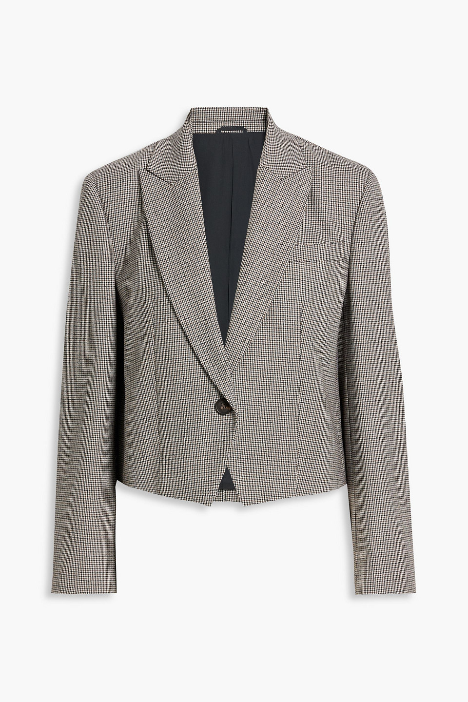 Brunello Cucinelli Cropped Bead-embellished Houndstooth Wool-blend Tweed Blazer In Black