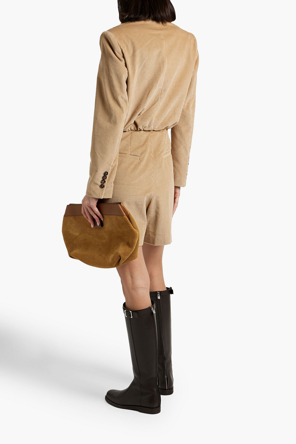 Shop Brunello Cucinelli Wrap-effect Cotton And Cashmere-blend Corduroy Playsuit In Camel