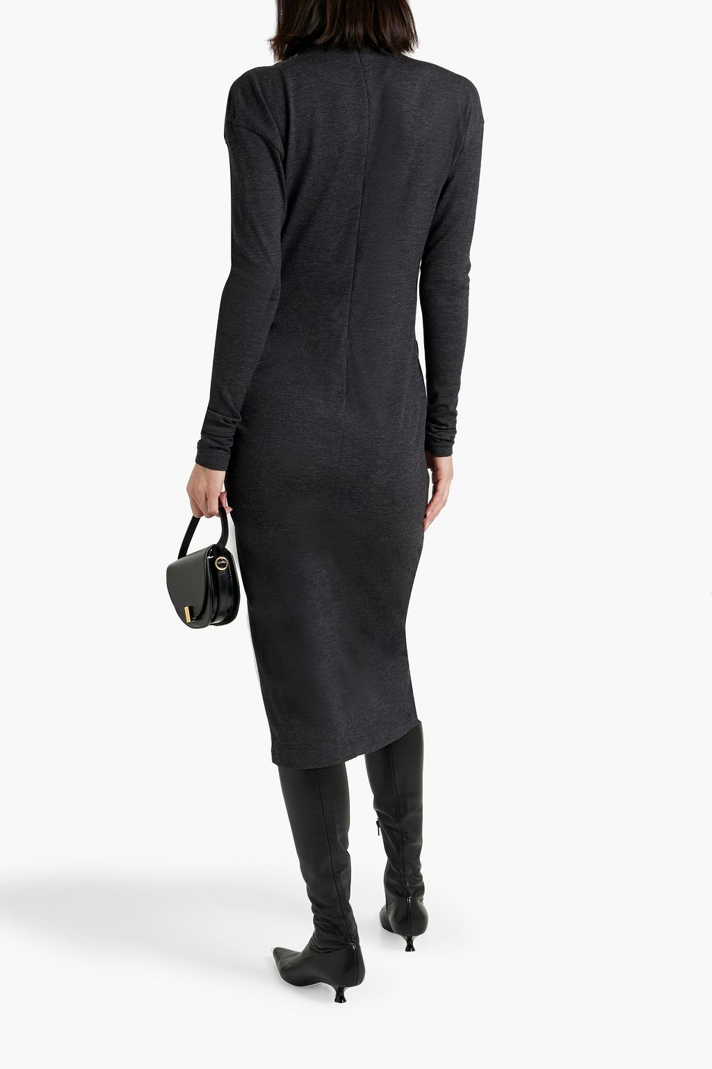 BRUNELLO CUCINELLI Wrap-effect bead-embellished wool-blend jersey dress