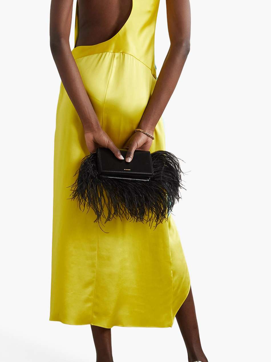 razor one-shoulder two-tone satin midi dress