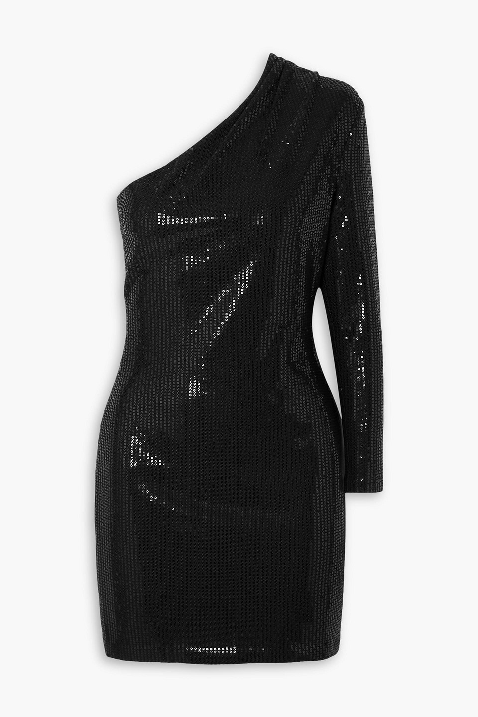 Solace London Zuri One-sleeve Sequined Jersey Mini Dress In Black