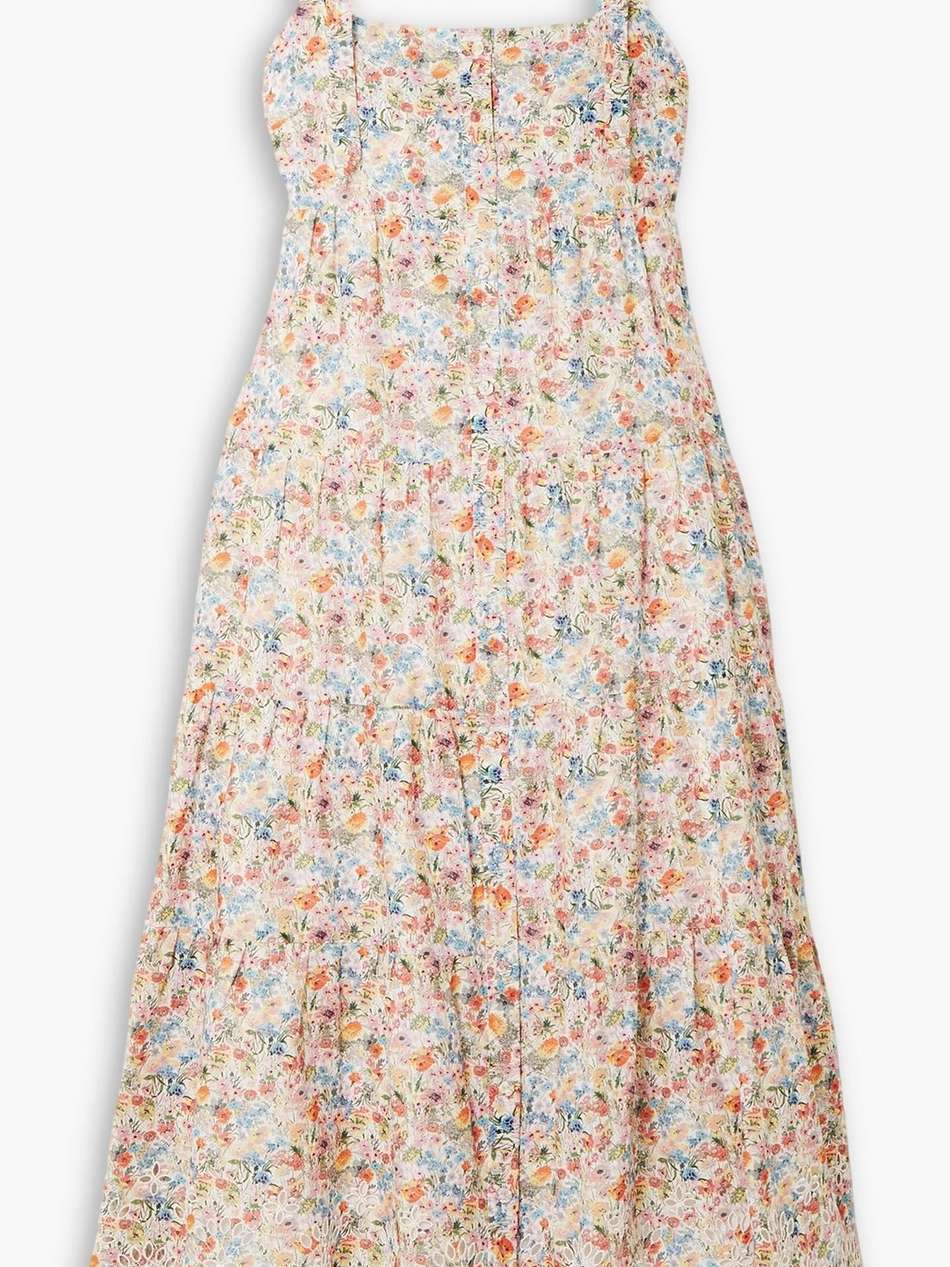 georgia floral-print broderie anglaise linen and cotton-blend midi dress