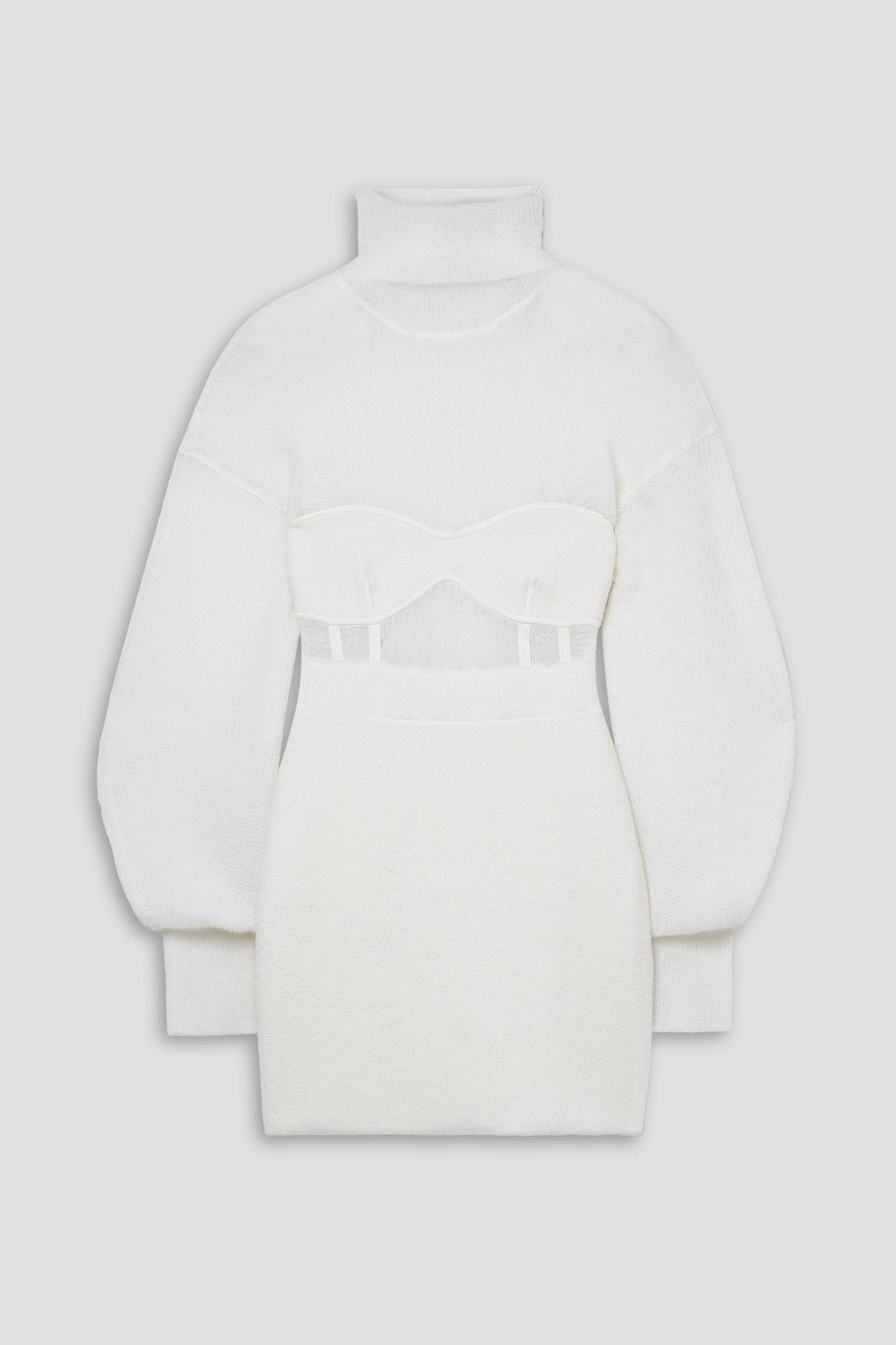 Herve Leger Ribbed And Stretch-knit Turtleneck Mini Dress In Ivory |  ModeSens