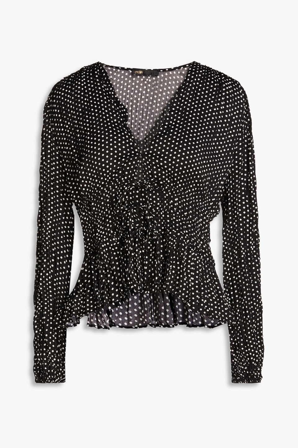Maje Lianito Polka-dot Crepe Blouse In Black