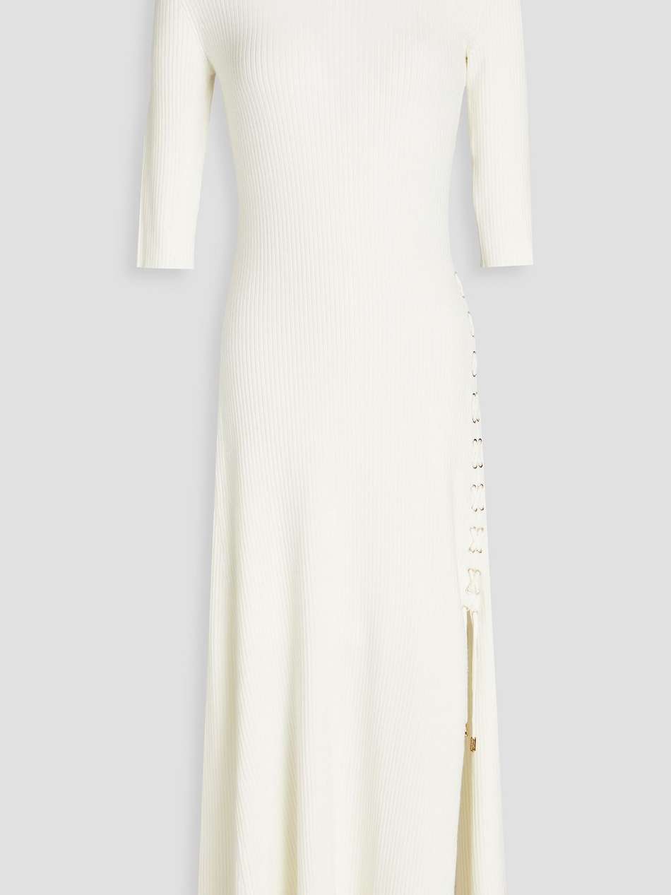 lace-up ribbed wool-blend midi dress
