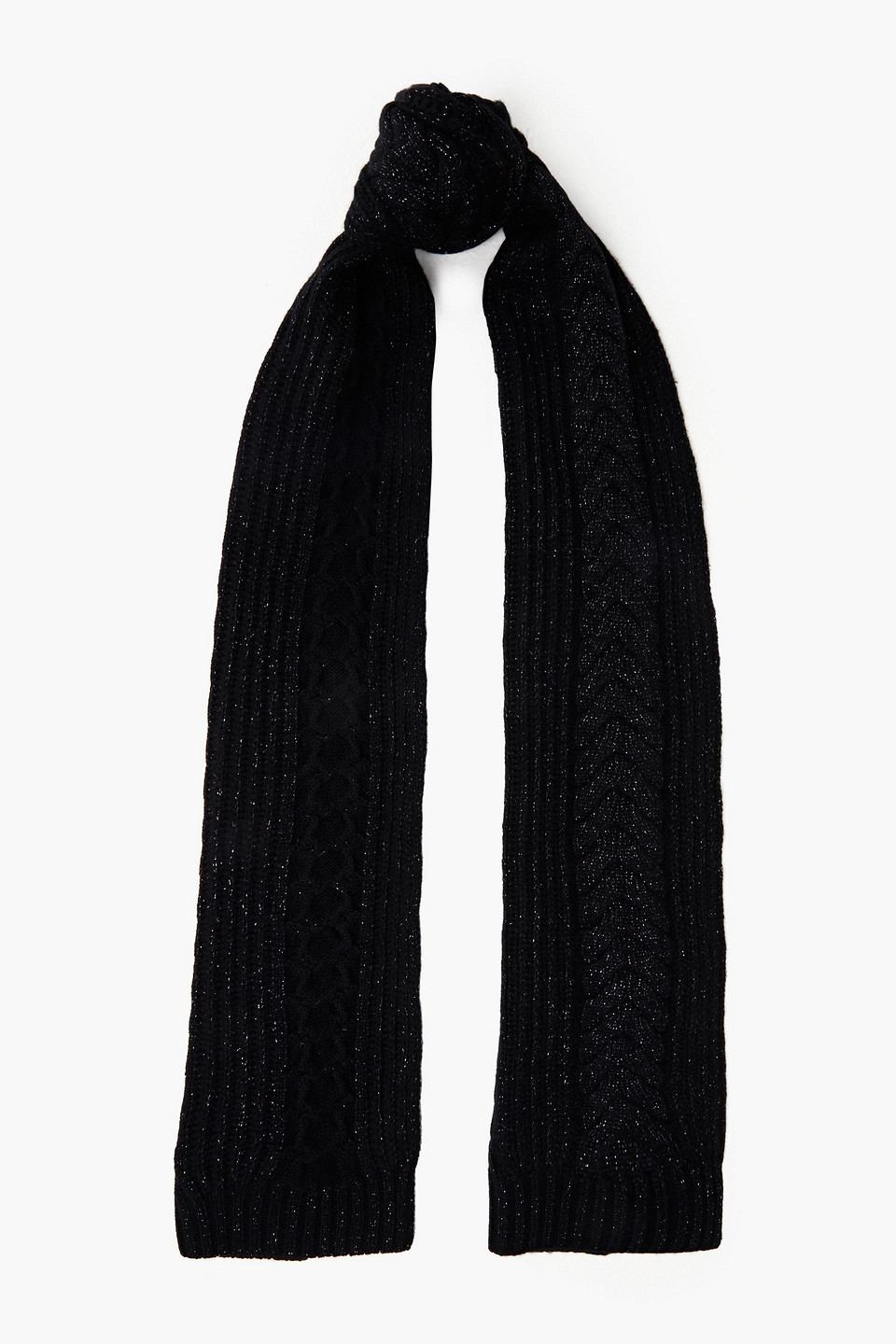 N•peal Metallic Cable-knit Cashmere-blend Scarf In Black