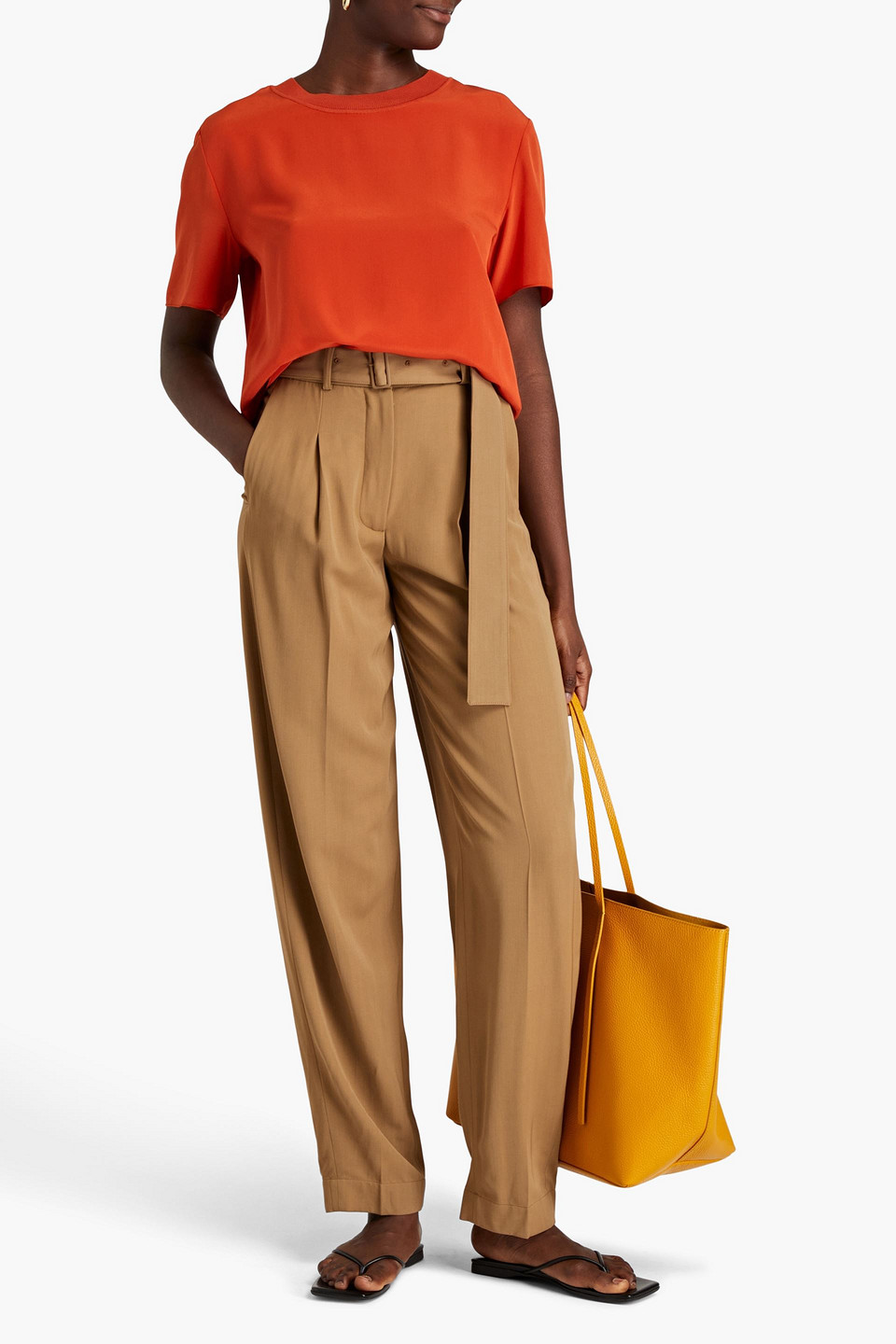 Shop Joseph Drew Belted Pleated Twill Tapered Pants In Sand