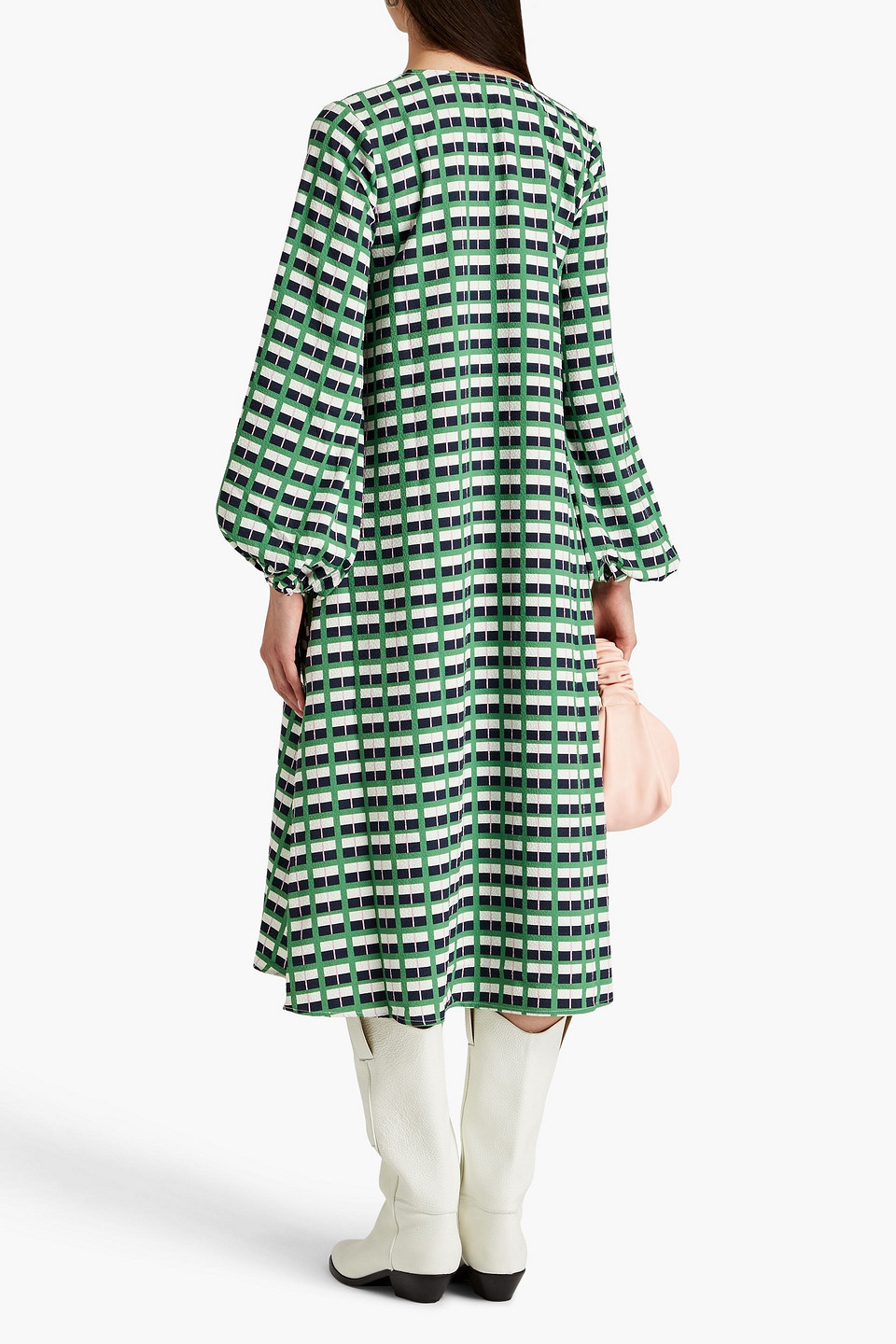 Shop Stine Goya Nini Printed Cloqué-jacquard Midi Dress In Green