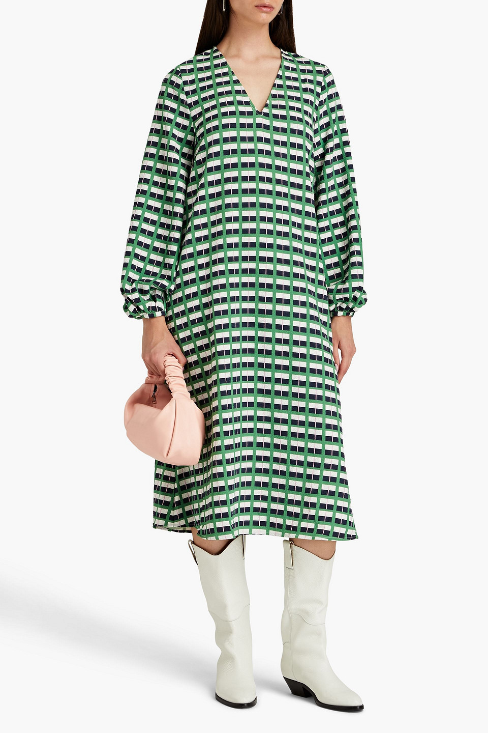 Shop Stine Goya Nini Printed Cloqué-jacquard Midi Dress In Green