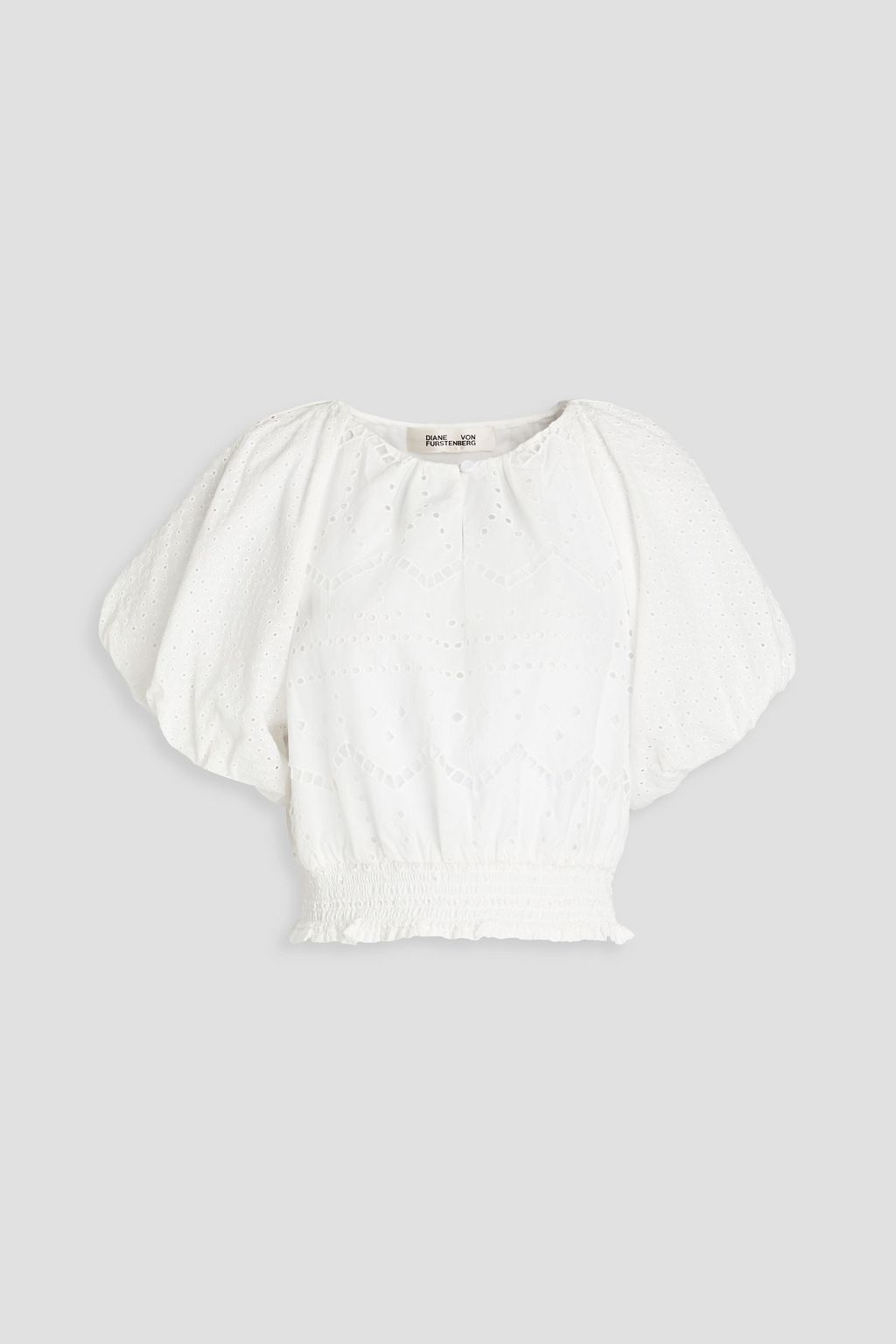 DIANE VON FURSTENBERG Lucy shirred broderie anglaise cotton blouse | Sale up to 70% off | THE OUTNET