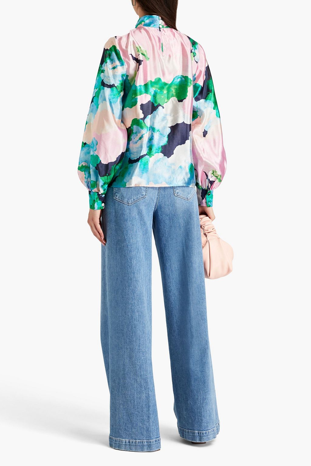 STINE GOYA Eddy gathered printed hammered-satin blouse