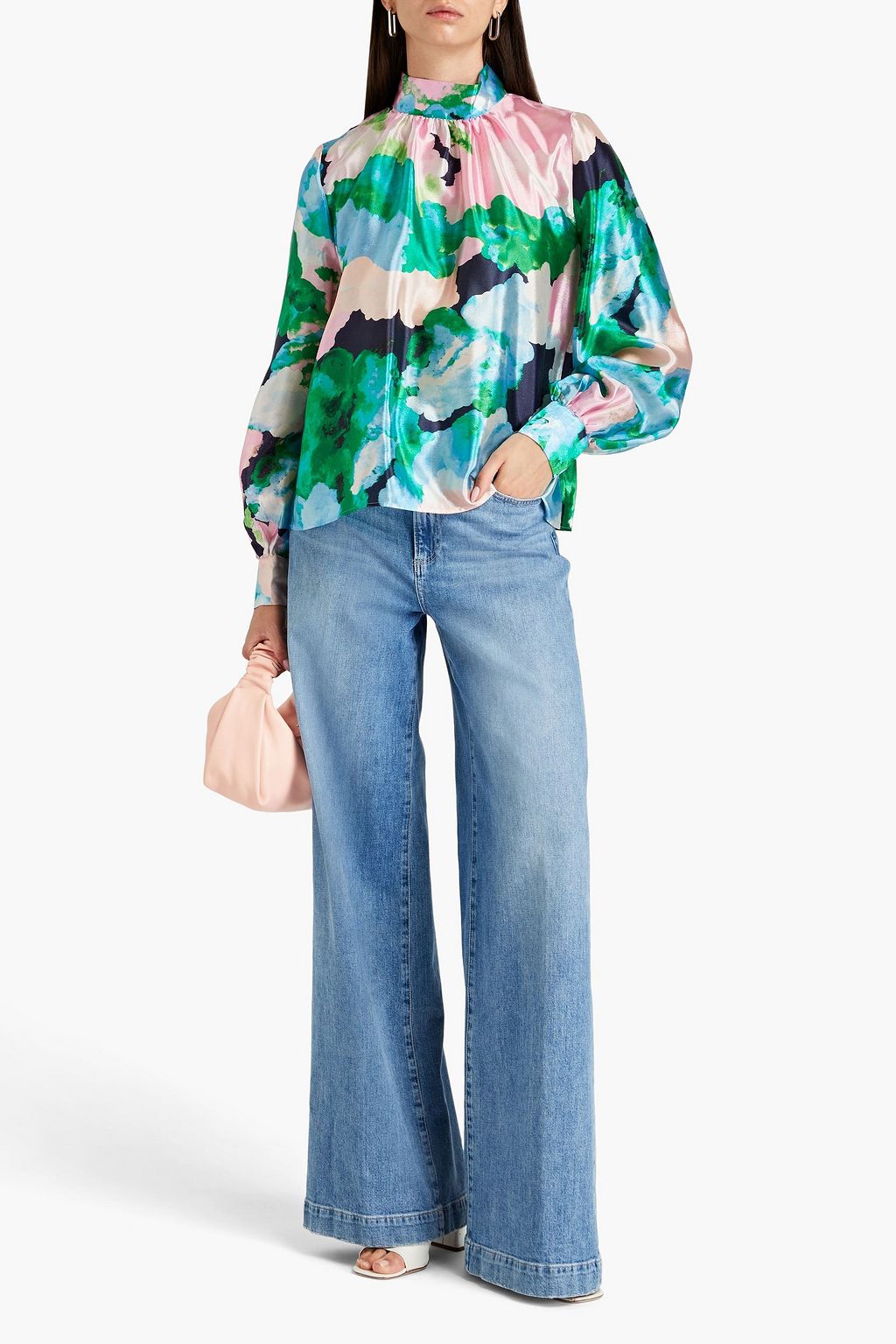 STINE GOYA Eddy gathered printed hammered-satin blouse