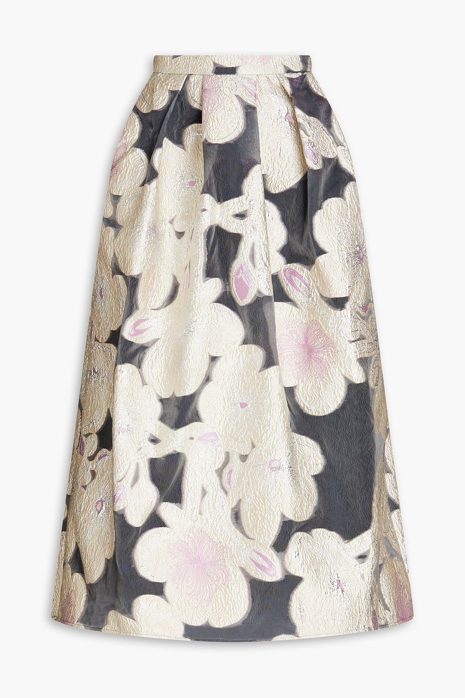 Shop Stine Goya Rue Pleated Brocade Midi Skirt In Beige