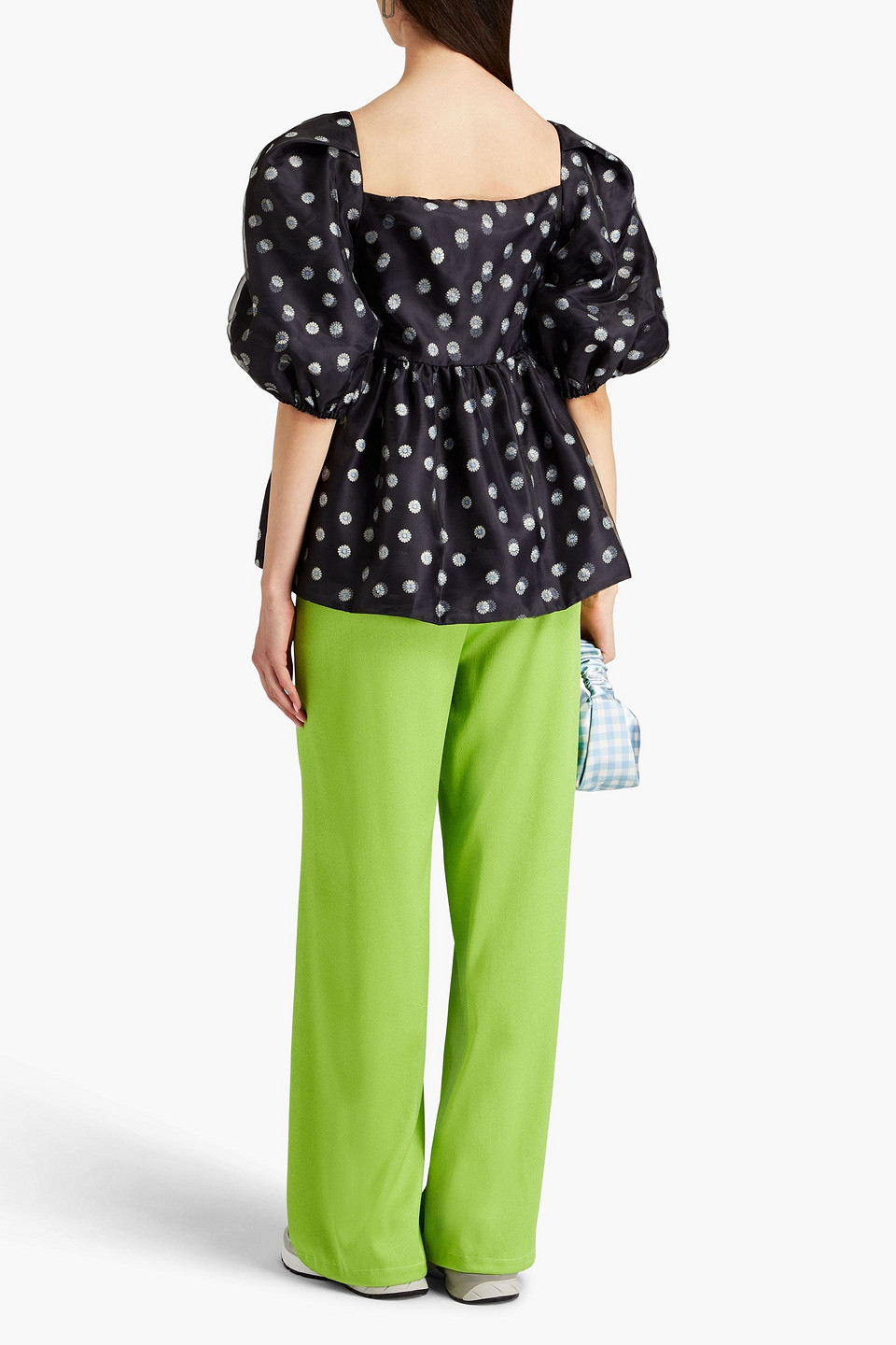 Stine Goya Kinsley Gathered Floral-print Organza Top In Midnight Blue