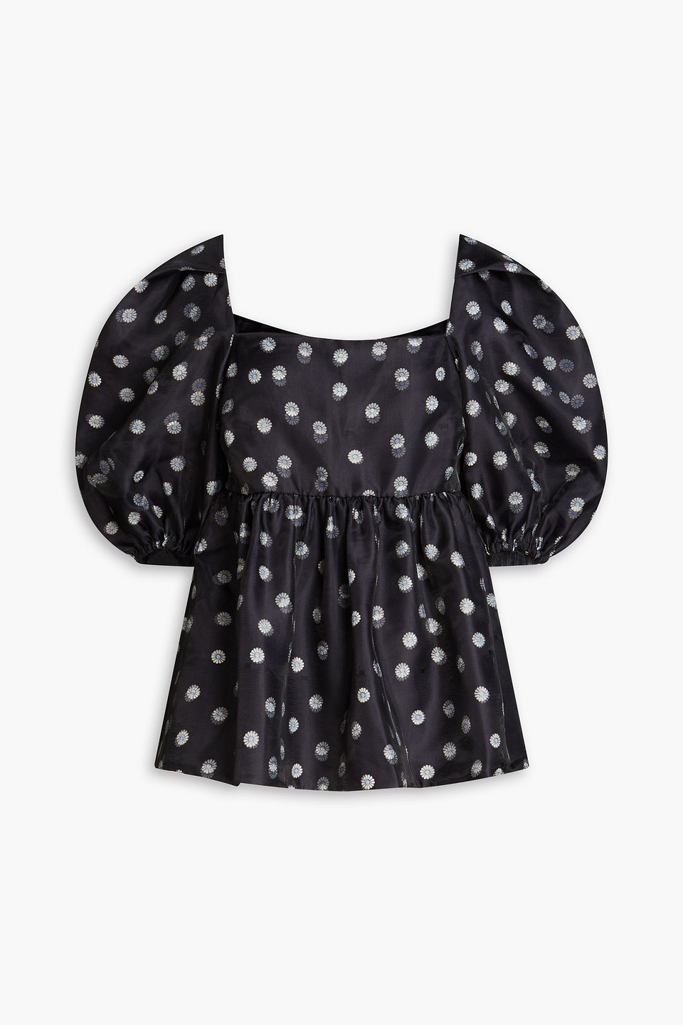 Stine Goya Kinsley Gathered Floral-print Organza Top In Midnight Blue