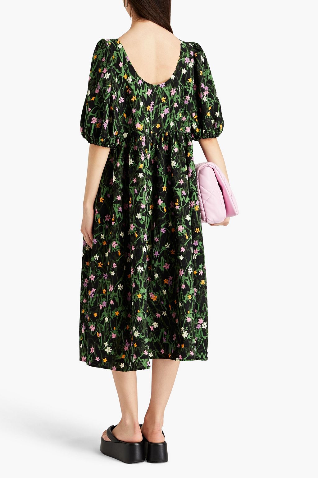 STINE GOYA クレープ ミディワンピース ギャザー入り フローラルプリント