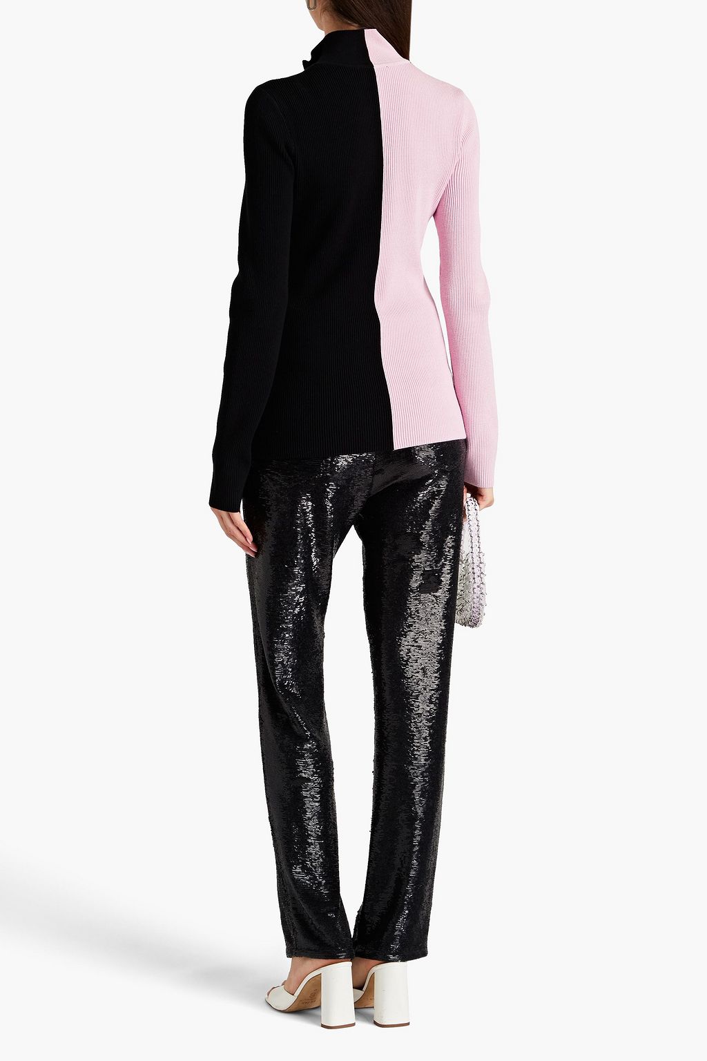 STINE GOYA Sylvie zweifarbiger Pullover aus Rippstrick mit halblangem Reißverschluss