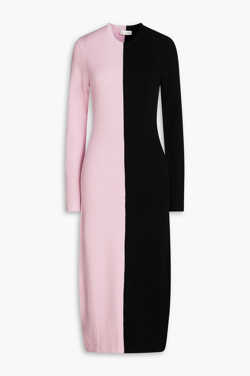 Shop Stine Goya Chiara Two-tone Ribbed-knit Midi Dress In Baby Pink