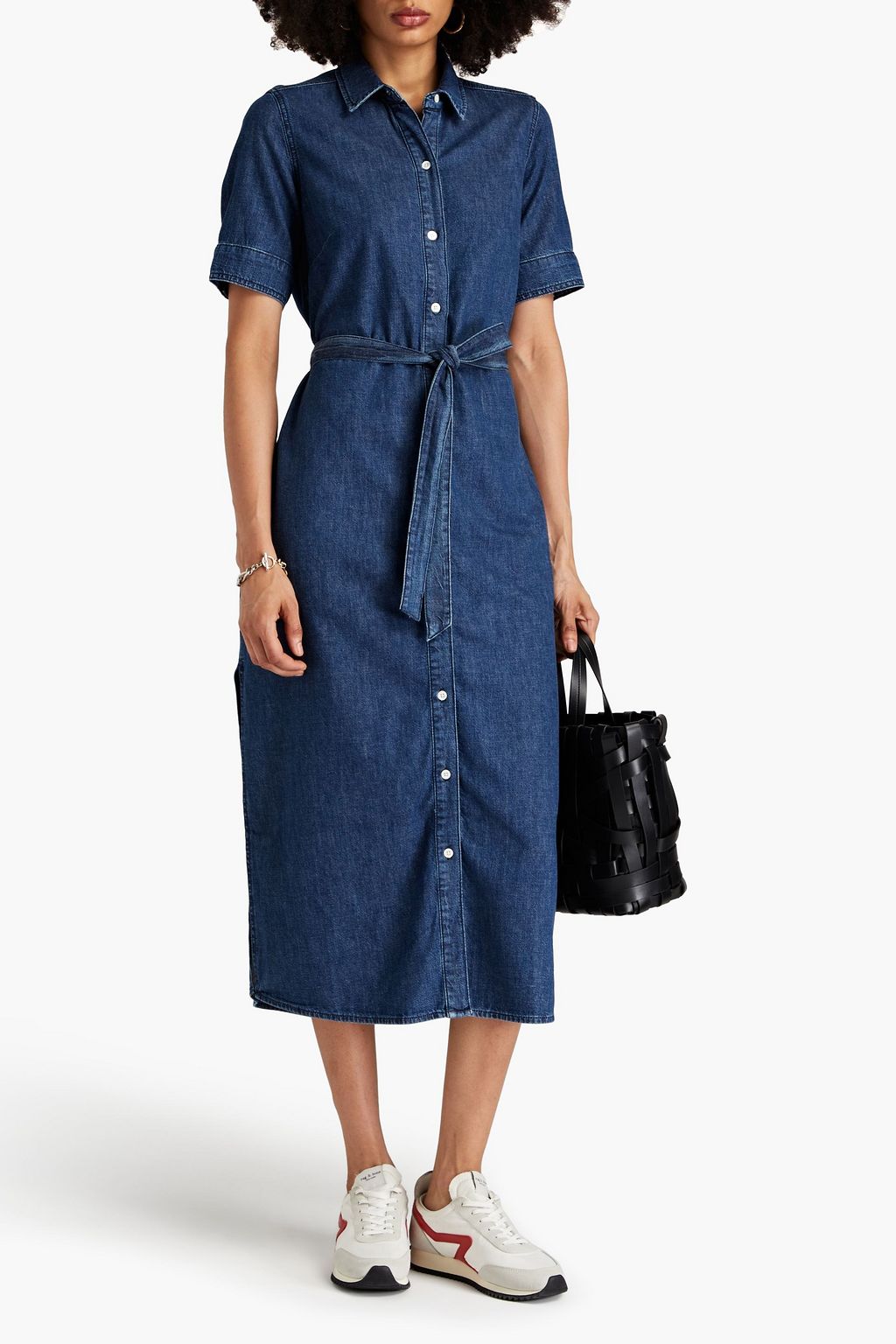 FRAME Belted denim midi shirt dress
