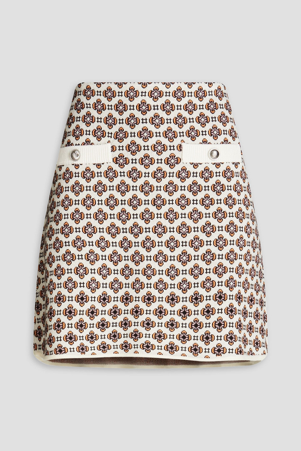 Maje Button-embellished Jacquard-knit Mini Skirt In Ecru