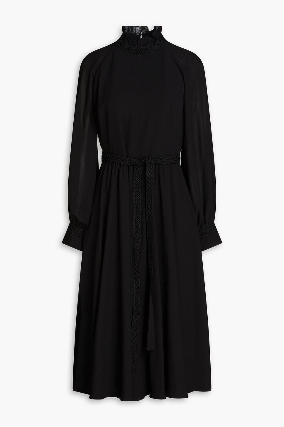 Mikael Aghal Gathered Crepe De Chine Midi Dress In Black