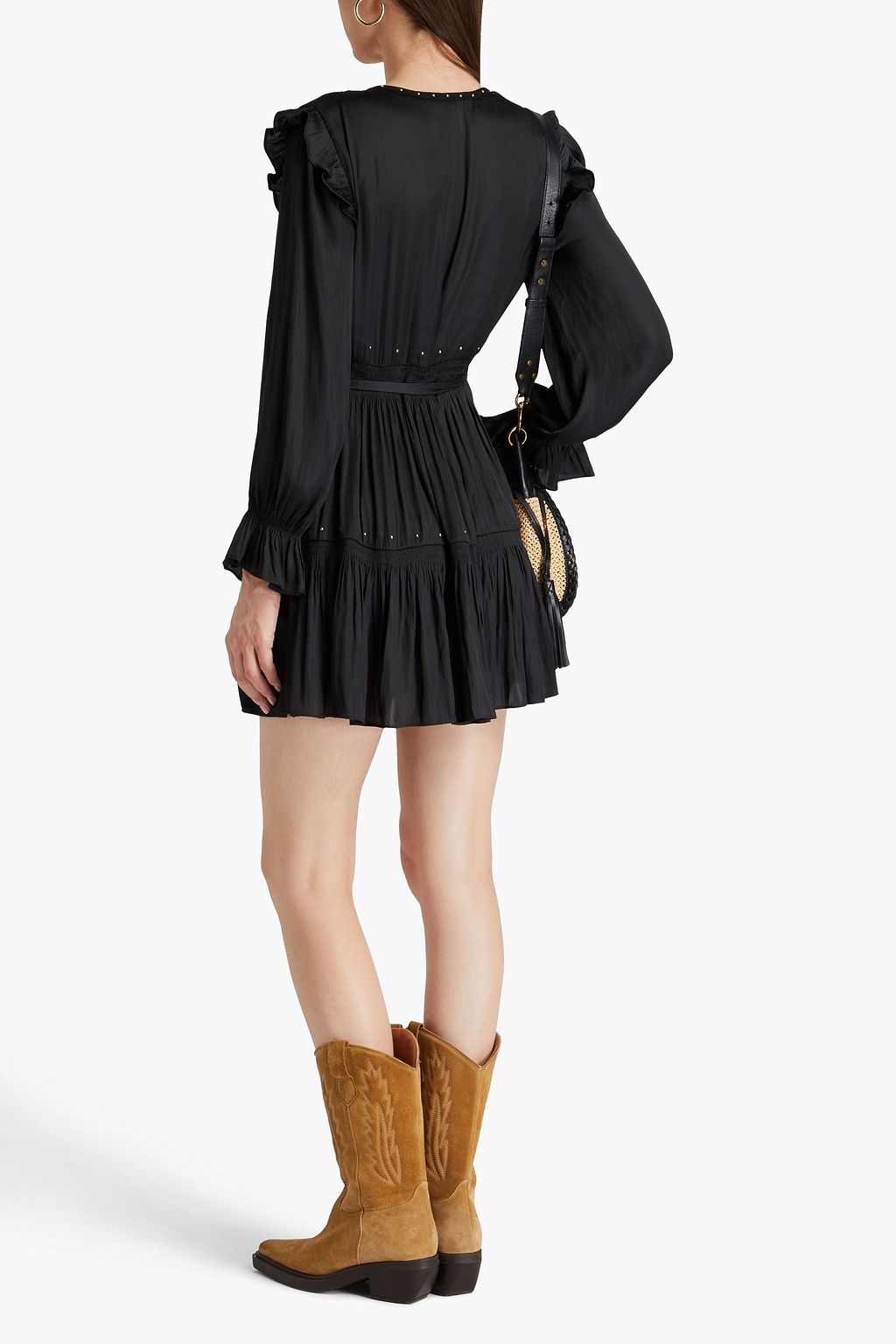 MAJE Tiered studded satin mini dress