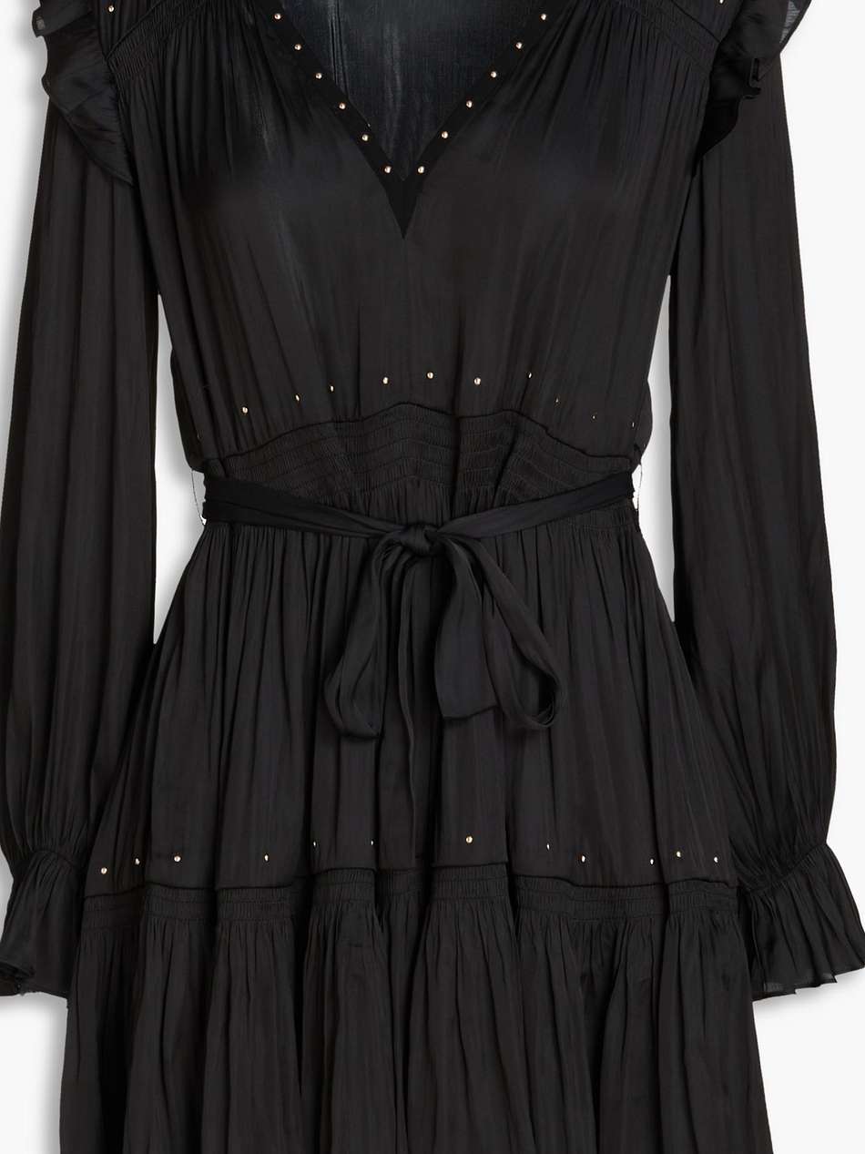 tiered studded satin mini dress