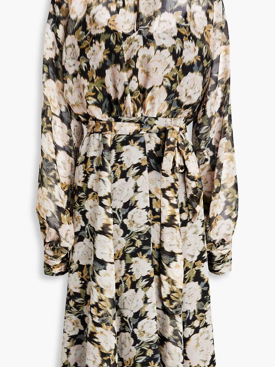 gathered floral-print crepon midi dress