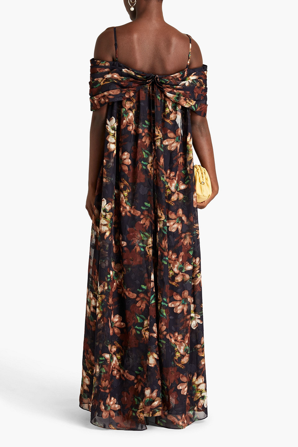 Shop Mikael Aghal Cold-shoulder Floral-print Fil Coupé Maxi Dress In Navy