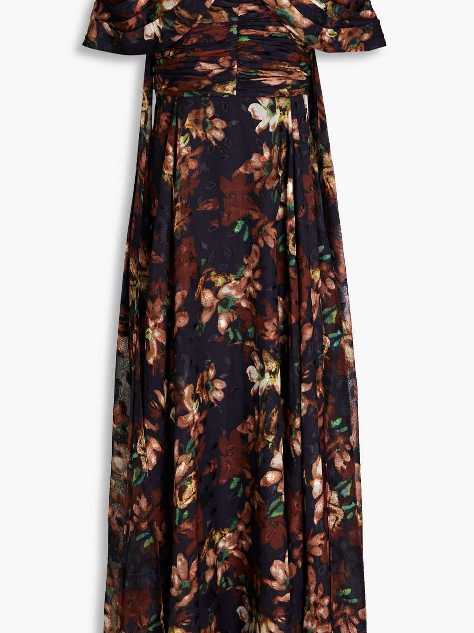 cold-shoulder floral-print fil coupé maxi dress