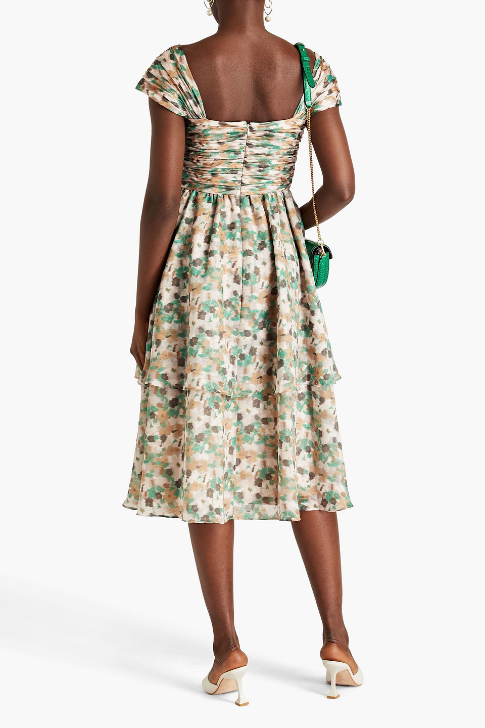 Shop Mikael Aghal Tiered Fil Coupé Midi Dress In Green