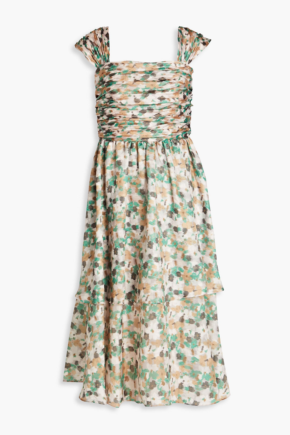 Mikael Aghal Tiered Fil Coupé Midi Dress In Green