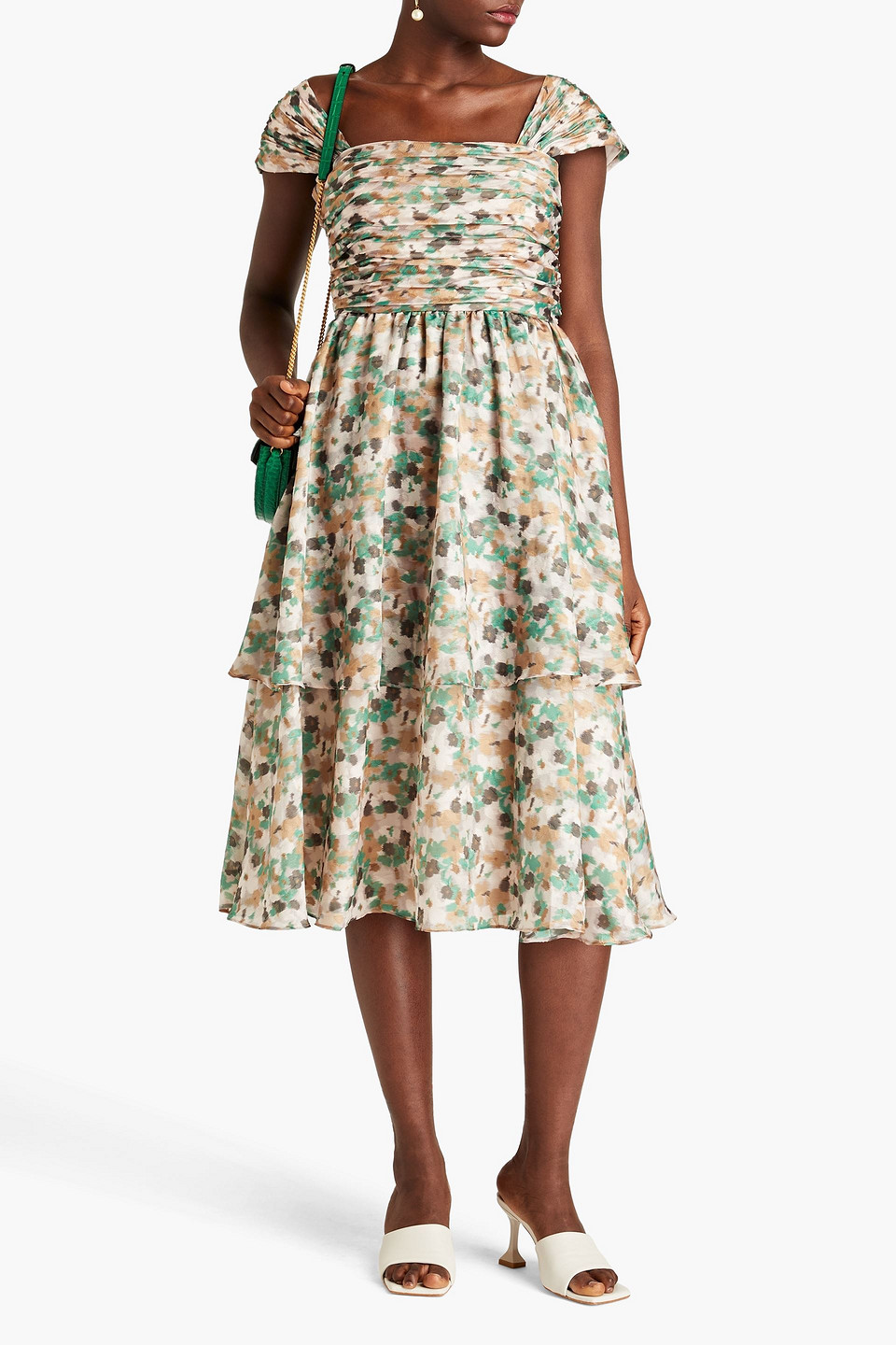 Shop Mikael Aghal Tiered Fil Coupé Midi Dress In Green