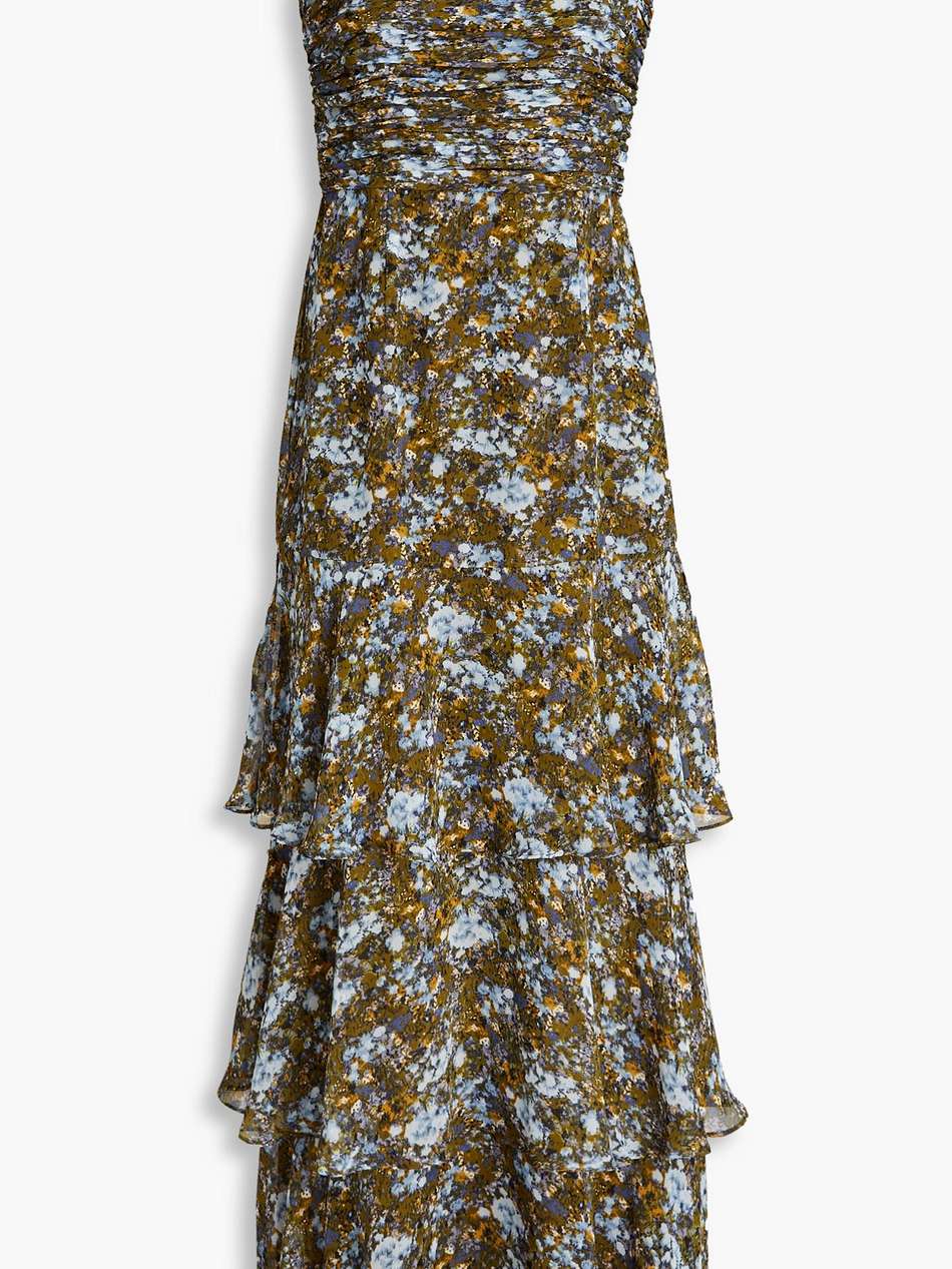 tiered printed crepe de chine maxi dress