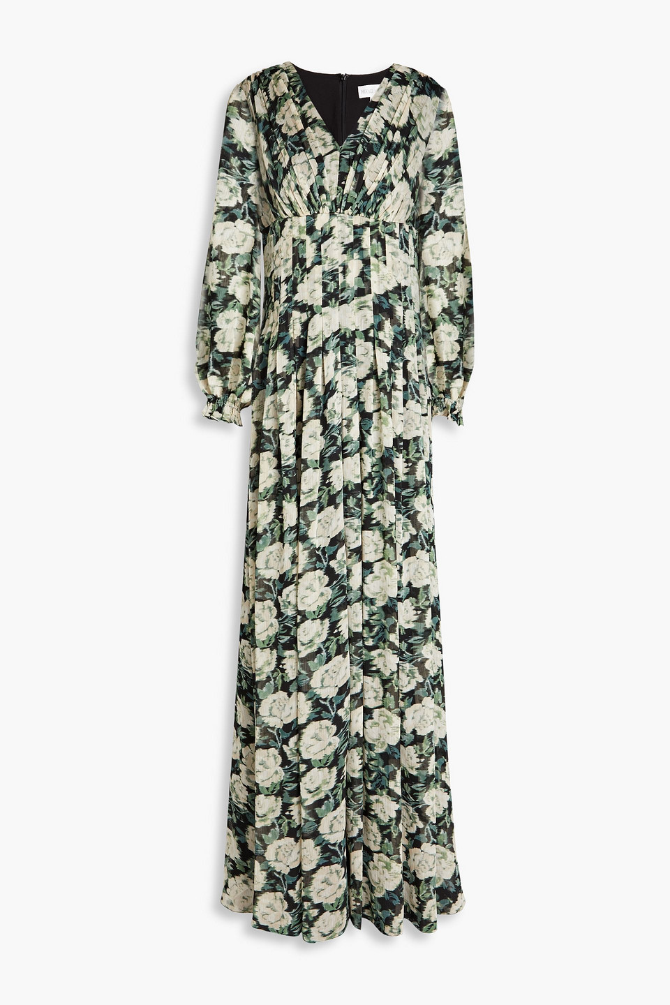 Mikael Aghal - Pleated floral-print crepon maxi dress - Green - US 6