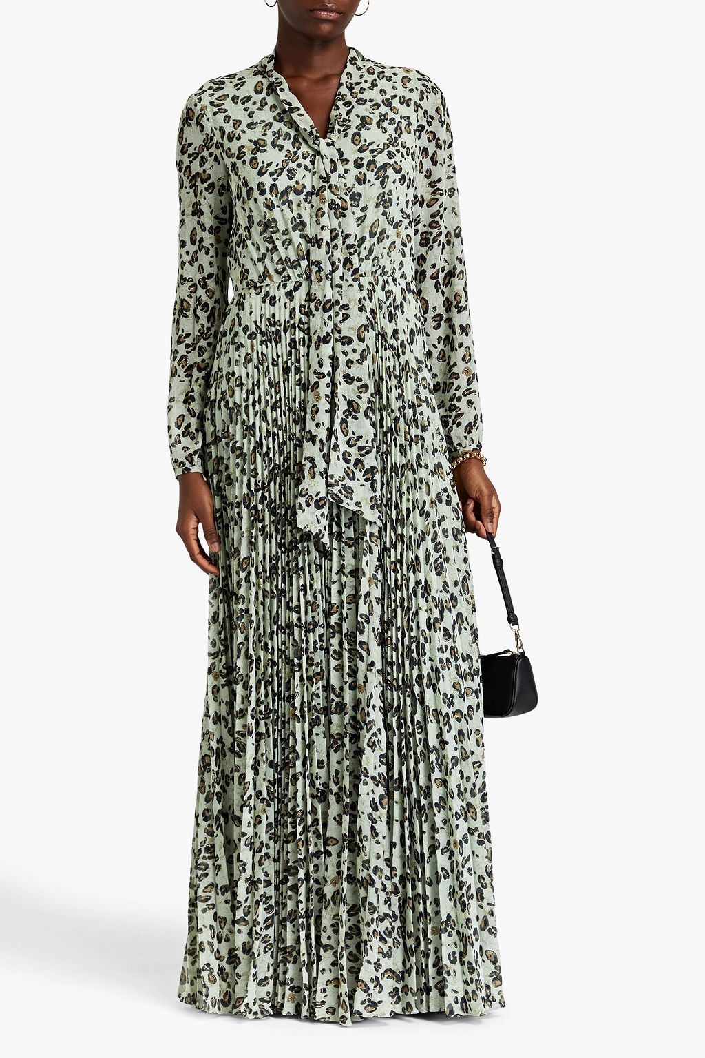 MIKAEL AGHAL Pleated leopard-print crepe maxi dress