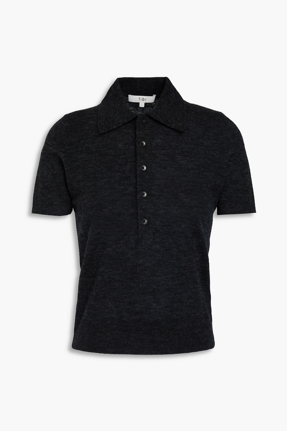 Tibi Wool-blend Polo Shirt In Black