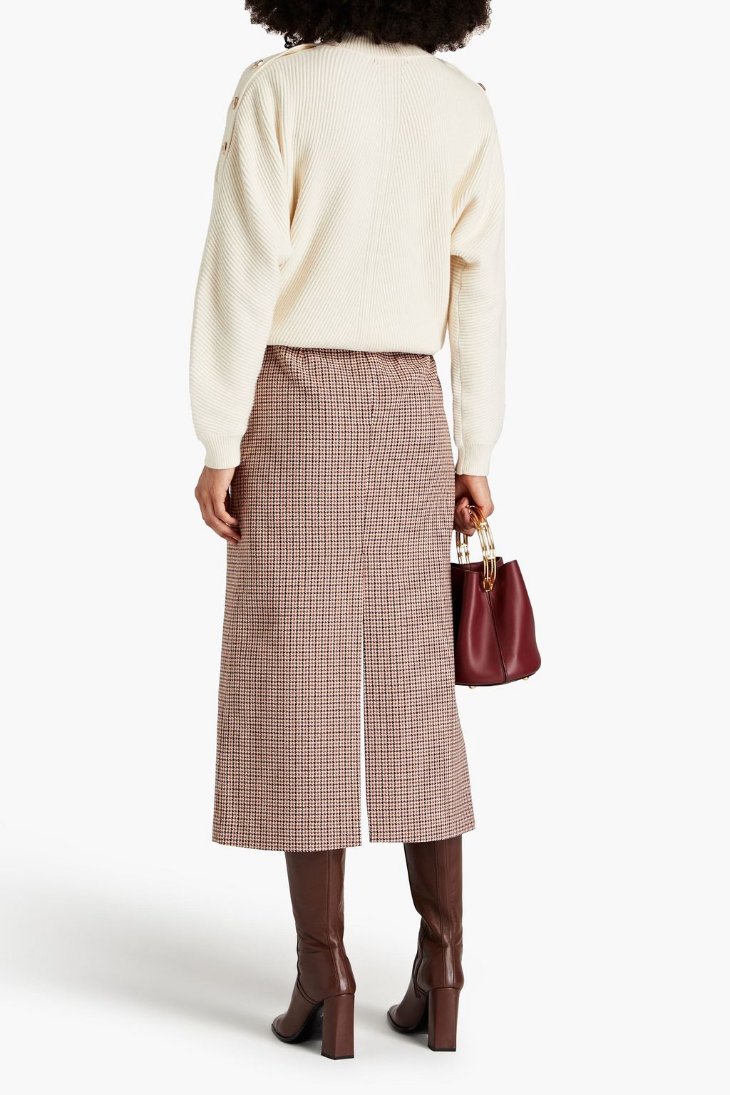 MAJE Houndstooth tweed midi skirt