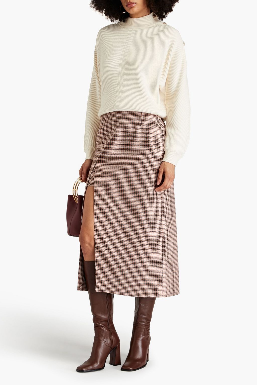 MAJE Houndstooth tweed midi skirt