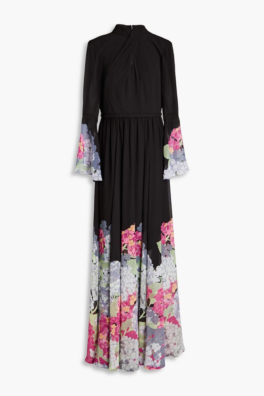 MIKAEL AGHAL Gathered floral print chiffon gown THE OUTNET