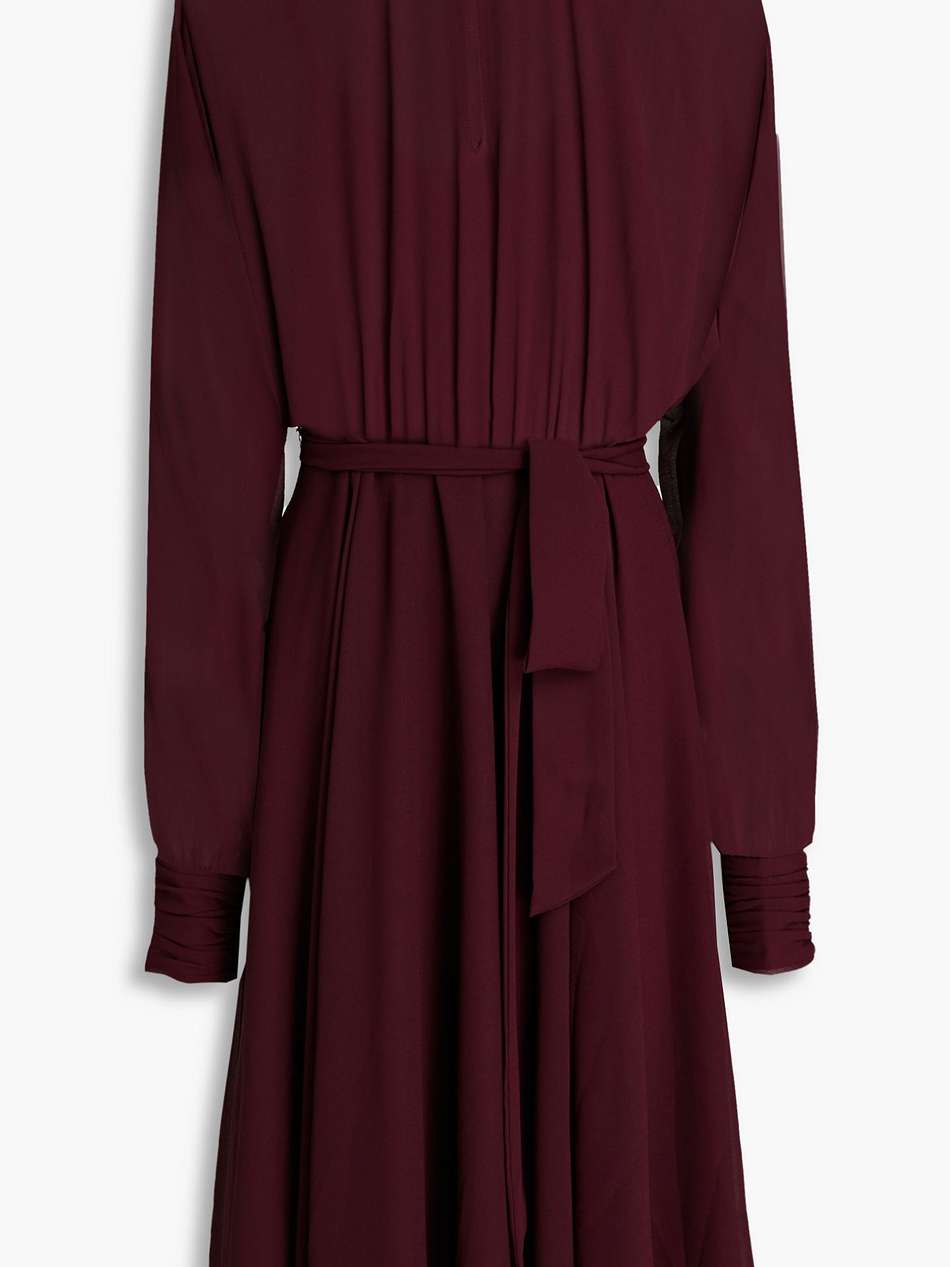 cutout gathered chiffon midi dress
