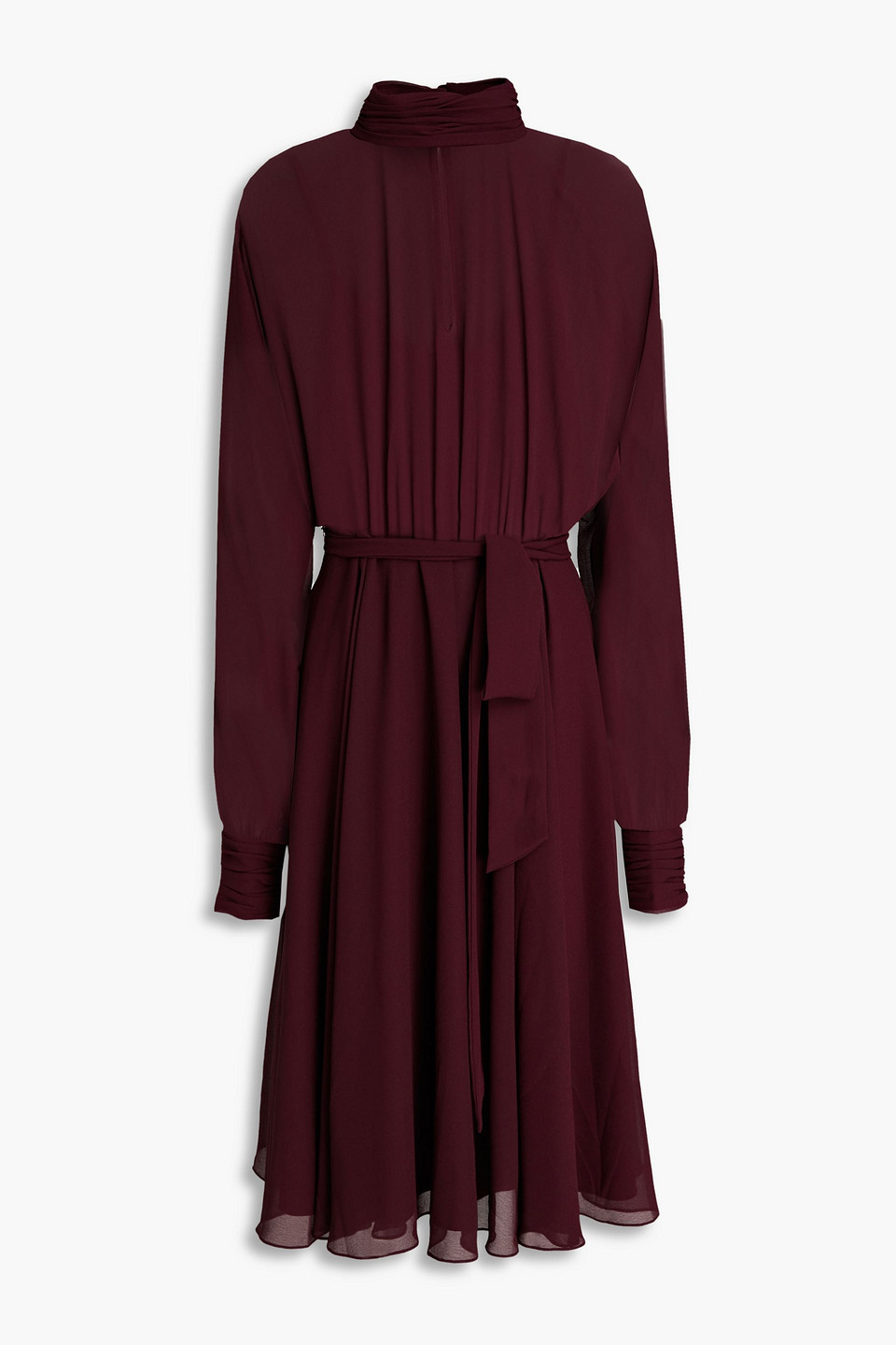 Cutout gathered chiffon midi dress