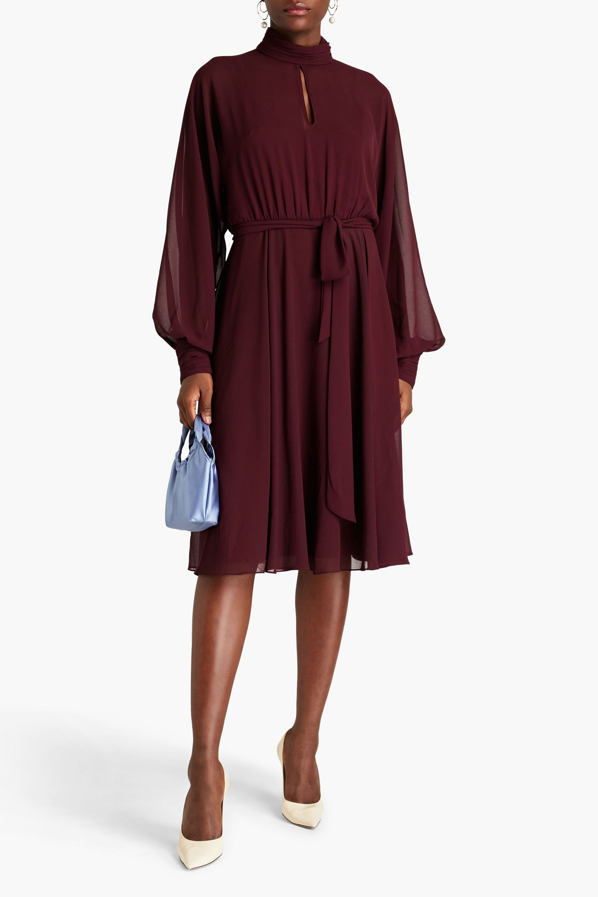 MIKAEL AGHAL Cutout gathered chiffon midi dress