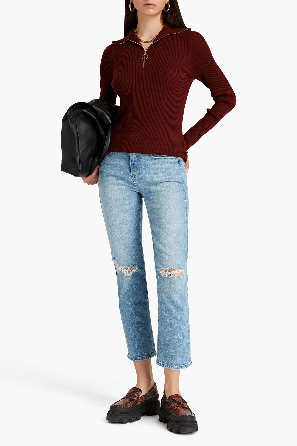 FRAME Le High Straight hoch sitzende Cropped Jeans mit geradem Bein in Distressed-Optik