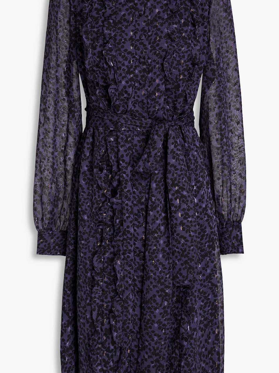 printed metallic fil coupé chiffon midi dress