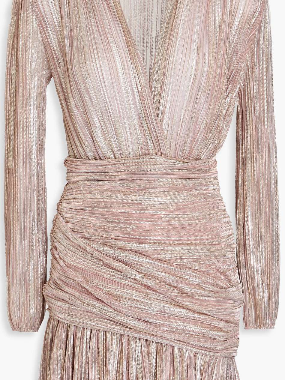 draped metallic plissé-tulle mini dress