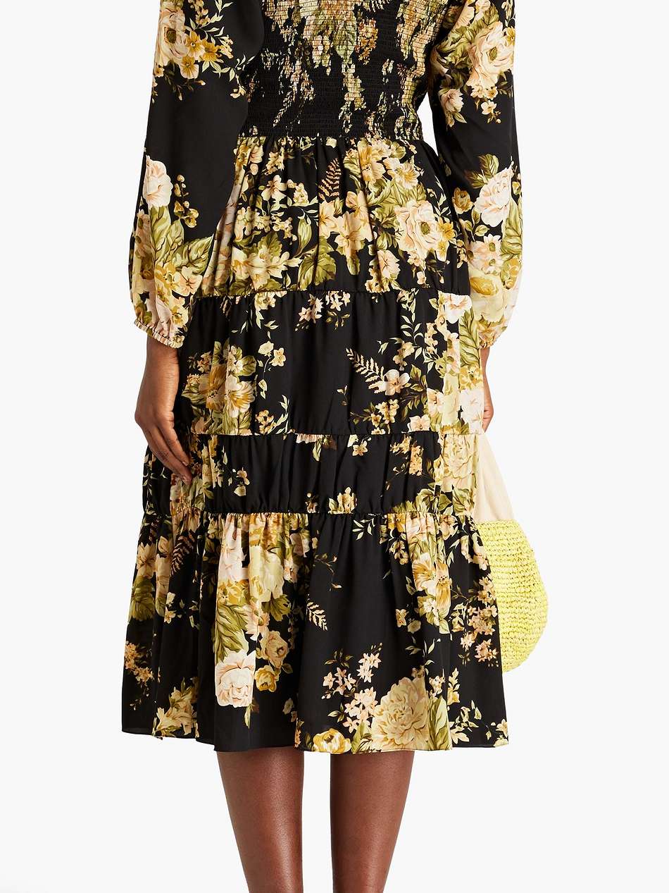 off-the-shoulder gathered floral-print crepe midi dress