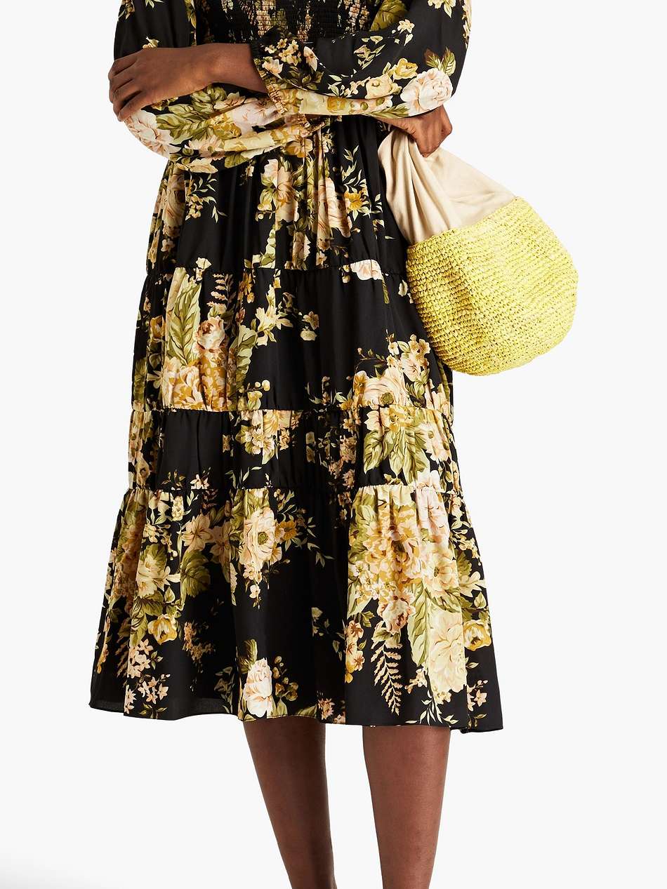 off-the-shoulder gathered floral-print crepe midi dress