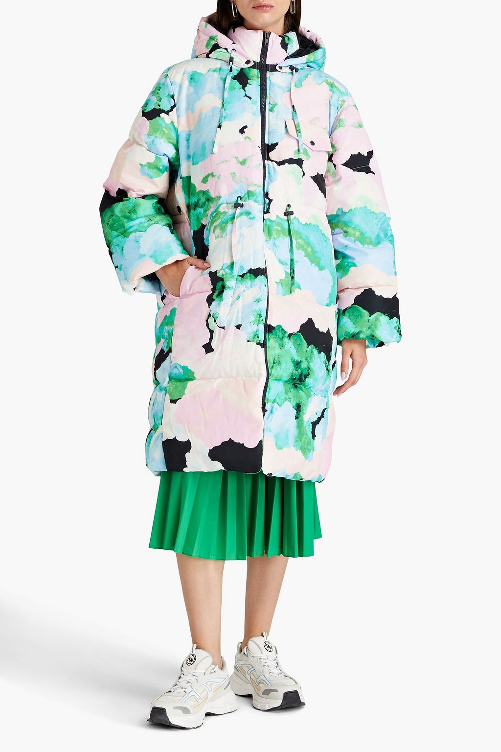 STINE GOYA Quilted printed shell hooded coat