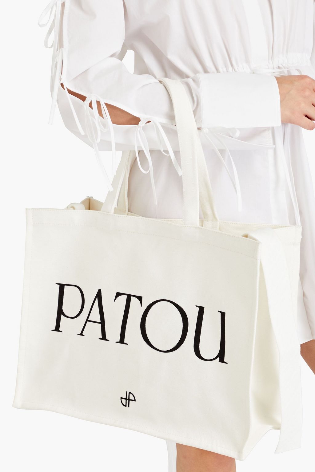 PATOU حقيبة توت مزينة بطبعات بلون كريمي